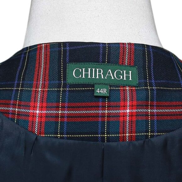 Mens Vest 44R Tartan Plaid Wool Black Red Green Lapel Waistcoat Formal Wedding - Picture 3 of 9